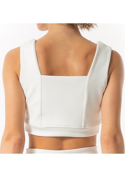 Kadın Kalın Askılı Spor Sütyeni Atlet Esnek Crop Top - Unique Beyaz