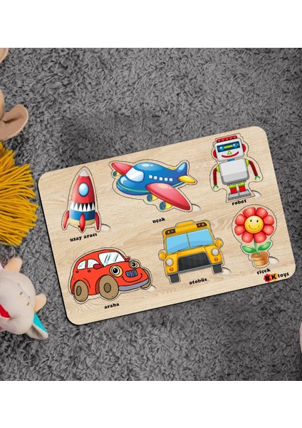 Toys Çocuklar Için Ahşap Figürlü Eğitici-Öğretici Yapboz Puzzle-7