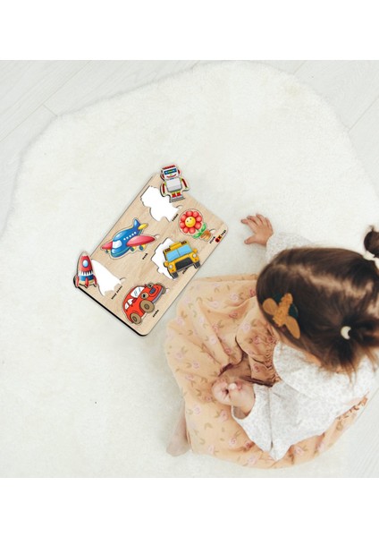 Toys Çocuklar Için Ahşap Figürlü Eğitici-Öğretici Yapboz Puzzle-7