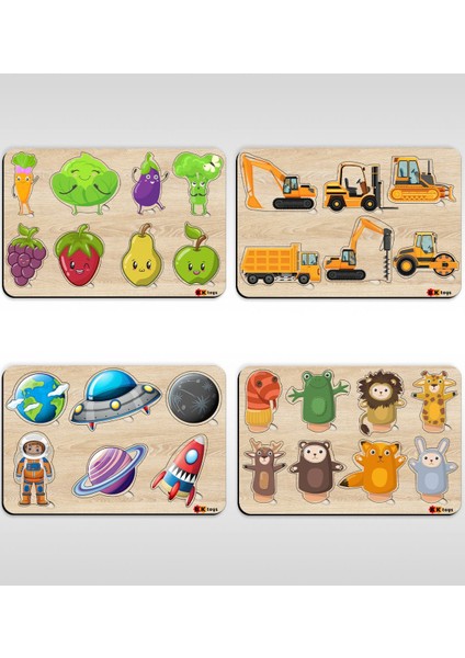 Bk Toys Çocuklar Için 4’lü Ahşap Figürlü Eğitici-Öğretici Yapboz Puzzle-4