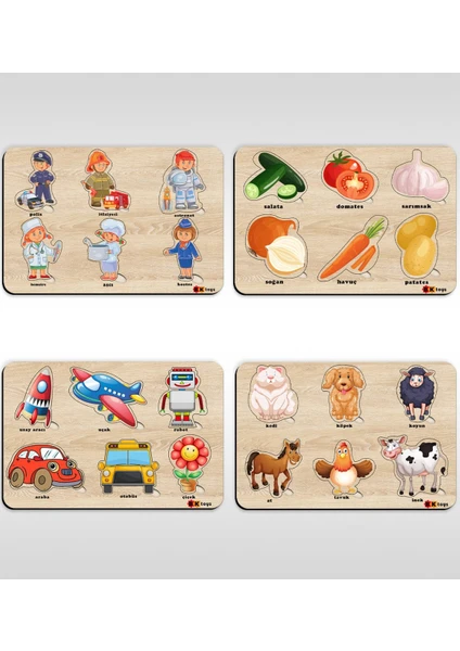 Bk Toys Çocuklar Için 4’lü Ahşap Figürlü Eğitici-Öğretici Yapboz Puzzle-2