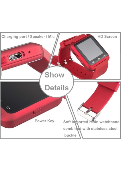 U80 1.5 Inç LCD Ekran Bluetooth Sağlık Akıllı Izle Kırmızı