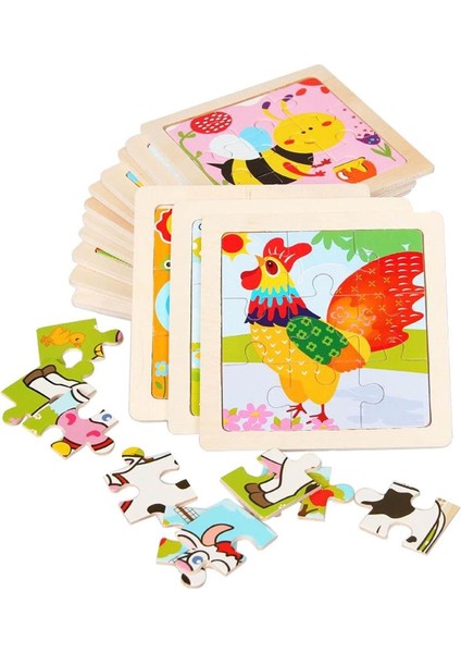 Yapboz Ahşap Bulmacalar Beyin Tedavileri Toddlers Çocuk Oyuncakları Için 9 Adet -Animals (Yurt Dışından)