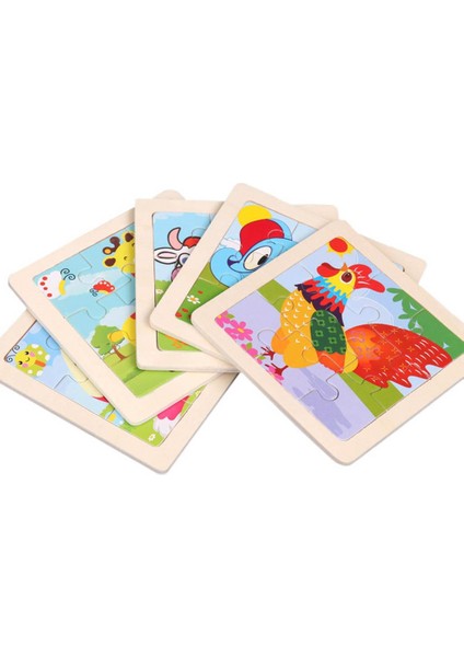 Yapboz Ahşap Bulmacalar Beyin Tedavileri Toddlers Çocuk Oyuncakları Için 9 Adet -Animals (Yurt Dışından)