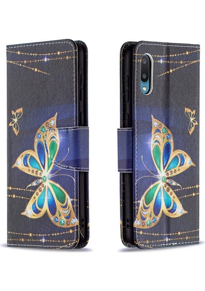 Galaxy A02 Için Desenli Baskılı Cüzdan Işlevli Stand Kapaklı Pu Deri Telefon Kılıfı (Yurt Dışından)