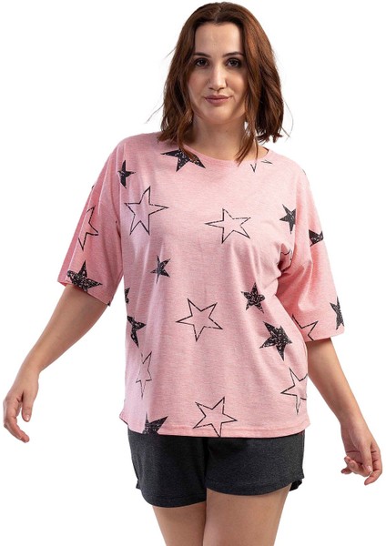 Büyük Beden Düşük Omuzlu Kısa Kol Şortlu Pijama Takım