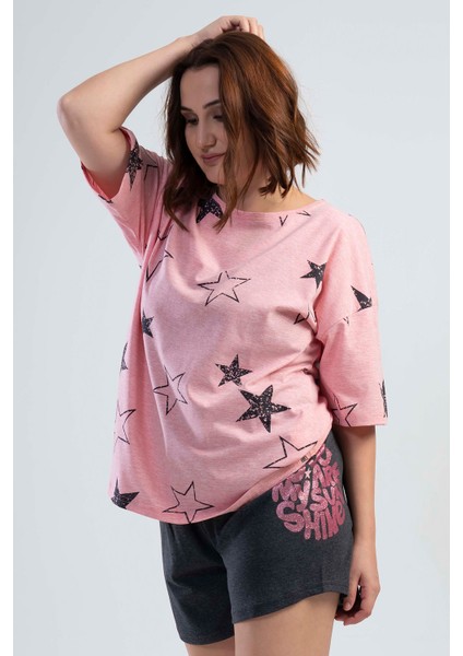 Büyük Beden Düşük Omuzlu Kısa Kol Şortlu Pijama Takım fiyatları