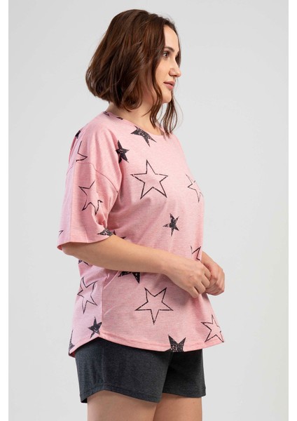 Büyük Beden Düşük Omuzlu Kısa Kol Şortlu Pijama Takım modelleri