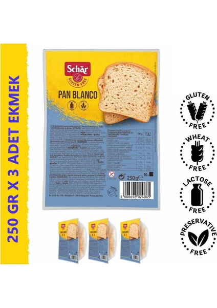 Pan Blanco Glutensiz Dilimli Ekmek 250 gr x 3