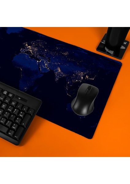 Hediye Sepeti Gece Dünya Haritası Baskılı 70X30 Büyük Boy Mousepad