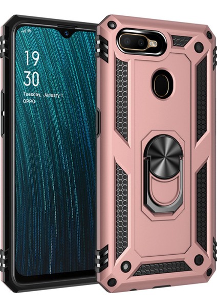 Oppo A12 Kapak Military Yüzüklü Stantlı Panzer Tank Kılıf - Rose Gold