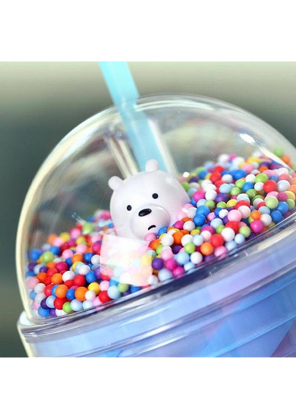 We Bare Bears Boncuklu Pipetli Plastik Şişe 480 ml Mavi modelleri