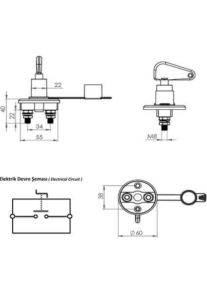 Akü Devre Kesici Şalter IP40 - 12V 24V 150A