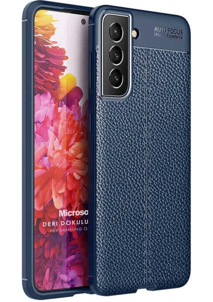 Samsung Galaxy S22 Kılıf Deri Dokulu Silikon Lacivert