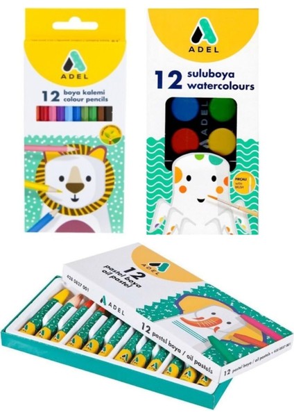 3’lü Boya Kırtasiye Seti Kuru Sulu Pastel Boya