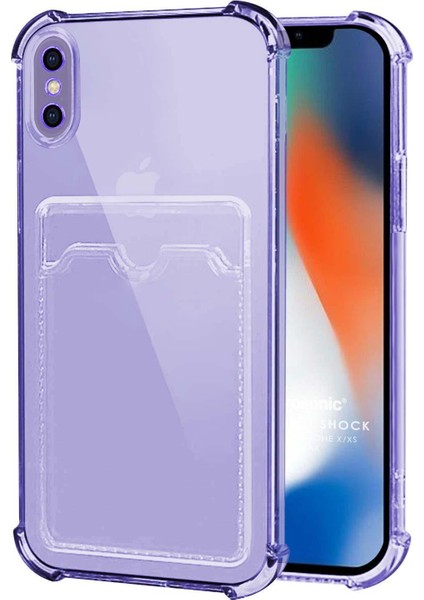 Apple iPhone x Card Slot Shock Kılıf Lila