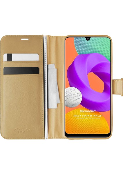 Samsung Galaxy M22 Kılıf Delux Leather Wallet Gold