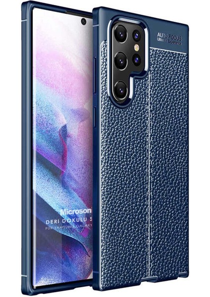 Samsung Galaxy S22 Ultra Kılıf Deri Dokulu Silikon Lacivert