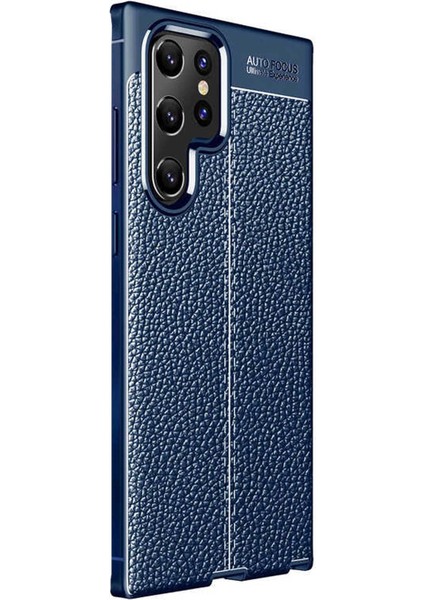Samsung Galaxy S22 Ultra Kılıf Deri Dokulu Silikon Lacivert