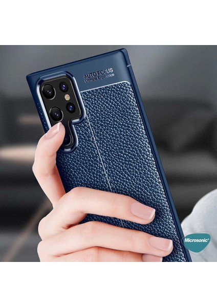 Samsung Galaxy S22 Ultra Kılıf Deri Dokulu Silikon Lacivert
