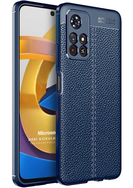Xiaomi Poco M4 Pro Kılıf Deri Dokulu Silikon Lacivert