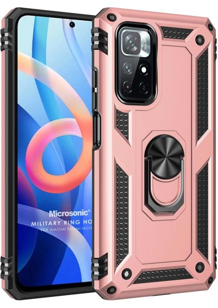 Xiaomi Redmi Note 11 4G Kılıf Military Ring Holder Rose Gold