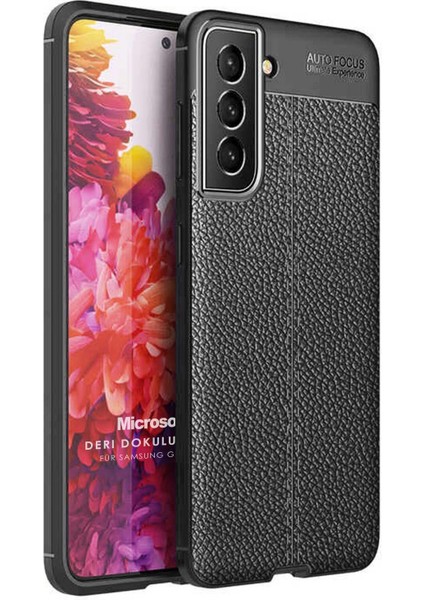 Samsung Galaxy S22 Kılıf Deri Dokulu Silikon Siyah