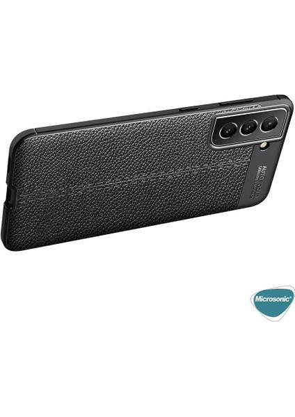 Samsung Galaxy S22 Kılıf Deri Dokulu Silikon Siyah