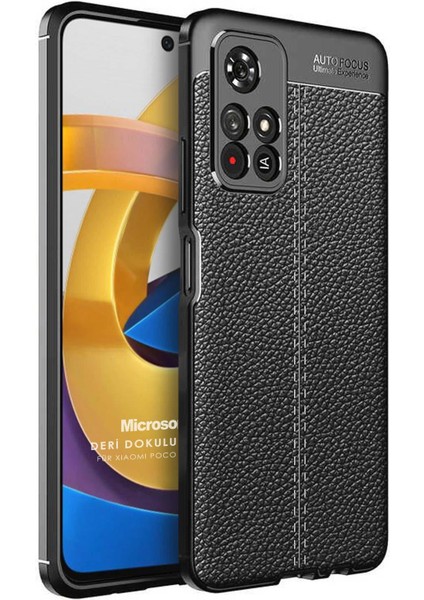 Xiaomi Poco M4 Pro Kılıf Deri Dokulu Silikon Siyah
