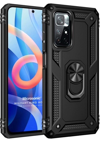 Xiaomi Redmi Note 11 4G Kılıf Military Ring Holder Siyah