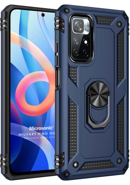 Xiaomi Redmi Note 11 4G Kılıf Military Ring Holder Lacivert
