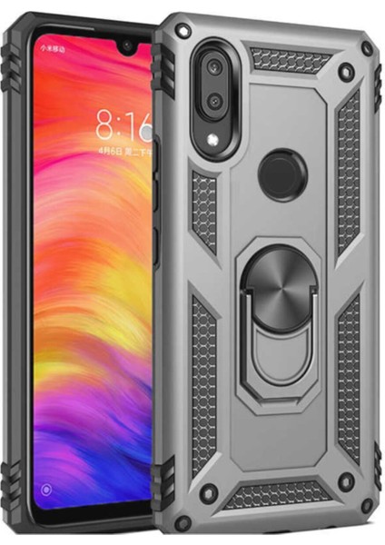 Huawei Y7 2019 Kapak Military Yüzüklü Stantlı Panzer Tank Kılıf - Gri