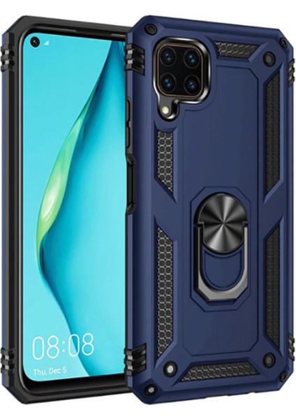 Huawei P40 Lite Kapak Military Yüzüklü Stantlı Panzer Tank Kılıf - Lacivert