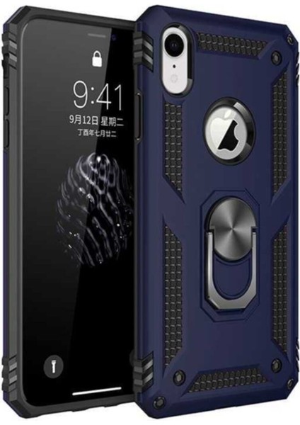 Apple iPhone Xr Kapak Military Yüzüklü Stantlı Panzer Tank Kılıf - Lacivert