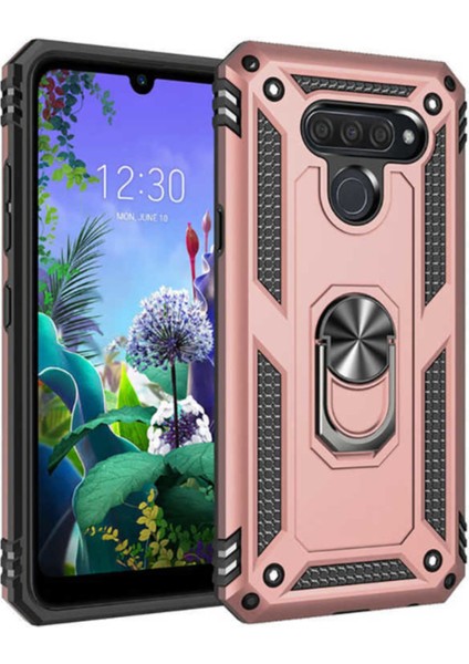 Lg Q60 Kapak Military Yüzüklü Stantlı Panzer Tank Kılıf - Rose Gold