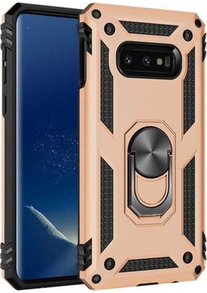 Samsung Galaxy S10E Kapak Military Yüzüklü Stantlı Panzer Tank Kılıf - Gold