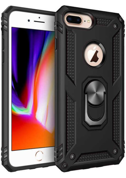 Apple iPhone 6 Plus Kapak Military Yüzüklü Stantlı Panzer Tank Kılıf - Siyah