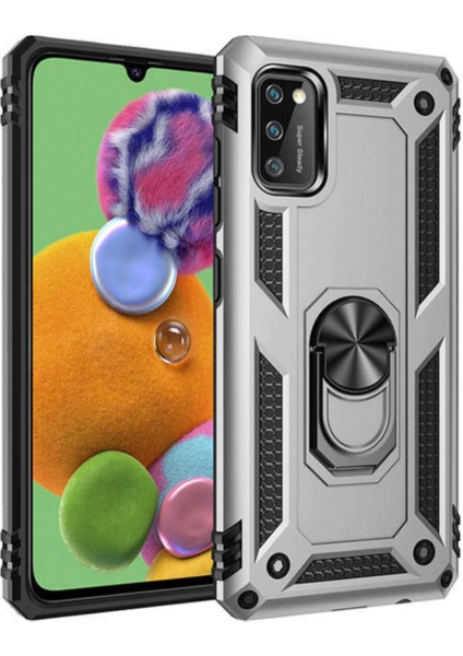 Samsung Galaxy A41 Kapak Military Yüzüklü Stantlı Panzer Tank Kılıf - Gri