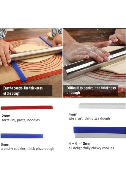 Silikon Ölçme Hamur Kalınlığı Şeritleri 38CM, Pişirme, Pizza, 3 Boyutlu Hamur Açma Şeritleri Için Oklava Ara Parçaları Çubukları indirimleri