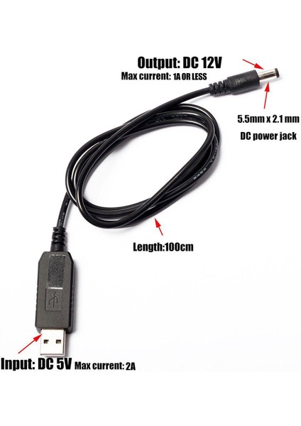 USB Dc 5V Dc 12V 2.1mm x 5.5mm Modül Dönüştürücü Dc Namlu Erkek Konnektör Jakı Güç Kablosu Fişi, Usb'den Dc Kabloya -1m (5V - Dc 12V) modelleri