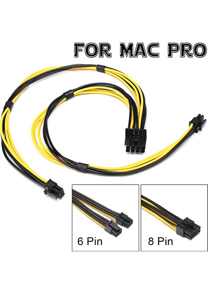 Mac Pro 18AWG Için Çift Mini 6 Pin 8 Pin Erkek Pcıe Ekran Kartı Güç Kablosu