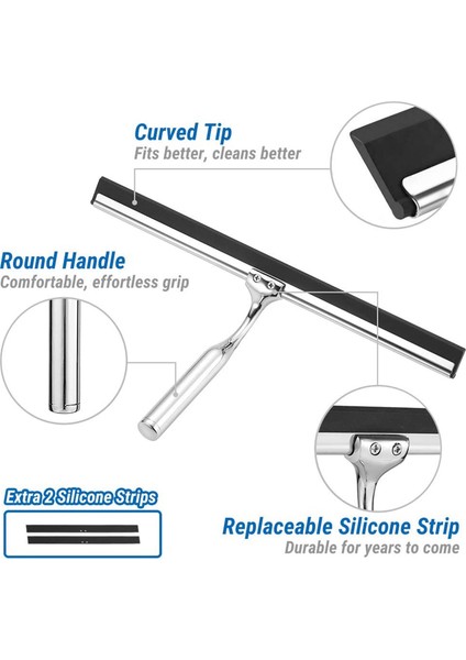Silecek Paslanmaz Çelik Duş Sileceği 31CM Sondajsız Duş Sileceği Duvar Askılı Pencere Çektirmesi 2 Silikon modelleri