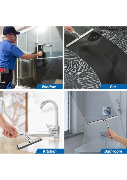 Silecek Paslanmaz Çelik Duş Sileceği 31CM Sondajsız Duş Sileceği Duvar Askılı Pencere Çektirmesi 2 Silikon indirimleri
