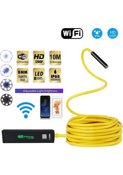 8mm Hd Kablosuz Endoskop USB Wifi Borescope Muayene Kamerası Fr Telefon Android-1m