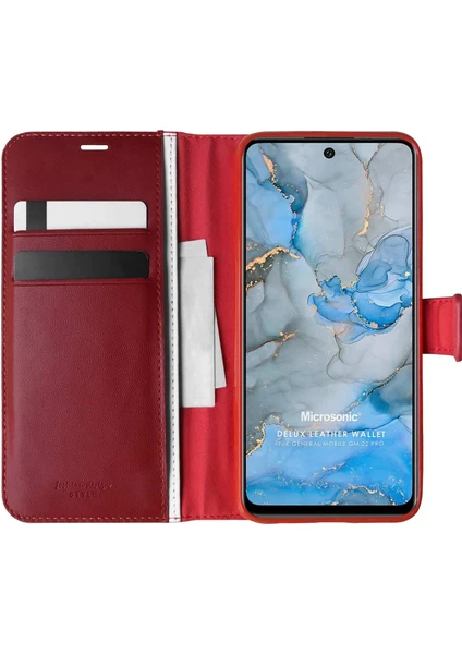 General Mobile Gm 22 Pro Kılıf Delux Leather Wallet Kırmızı