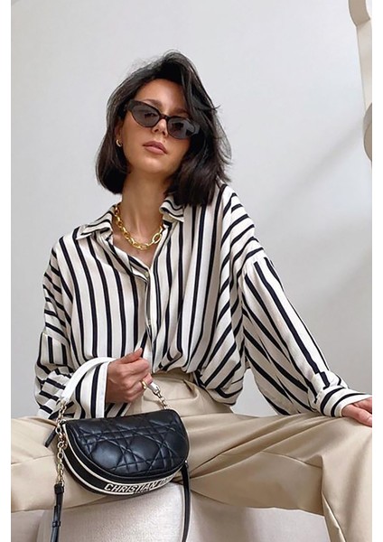 Mad Girls Beyaz Çizgili Gömlek MG1383