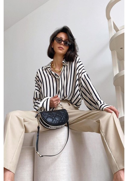 Mad Girls Beyaz Çizgili Gömlek MG1383 fırsatları