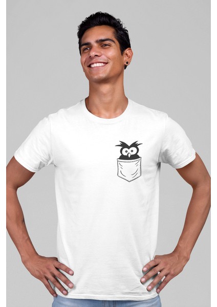 Cepte Şaşkın Kuş Beyaz Kısa Kollu Erkek T-Shirt