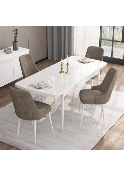 Concept Are Serisi 80 x 132 cm Açılabilir Mdf Masa Beyaz Mutfak Masa Takımı 4 Sandalye