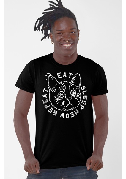 Şaşkın Kedi Siyah Kısa Kollu Erkek T-Shirt